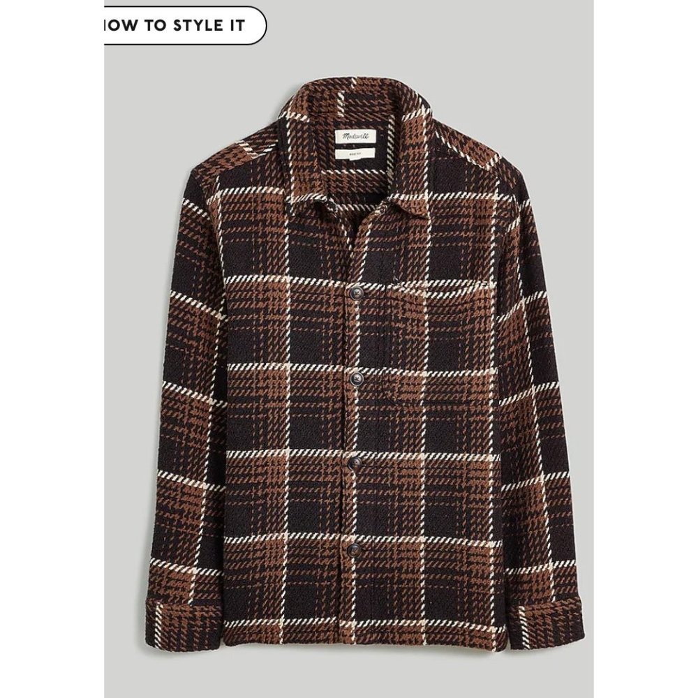 Madewell Mens $118 Twill Boxy Shirt Jacket Broken Plaid Size M NM474
